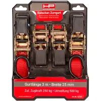 HP Autozubehör HP Ratschen-Zurrgurt-Set mit Haken 4 Stück a 3 Meter