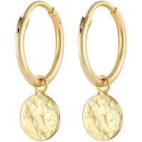 Elli Ohrringe Creolen Plättchen Coin Organic Look 925 Silber Elli Gold