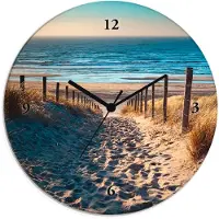 ARTland Glas Wanduhr Funkuhr - schwarzer Zeiger Weg zum Nordseestrand Sonnenuntergang Größe: 30x30 cm