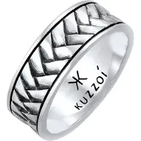 KUZZOI Ring Herren Bandring Fischgräten Vintage 925 Silber Kuzzoi Schwarz