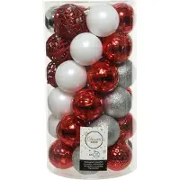 Décoris 37 Weihnachtskugeln 6cm Kunststoff Christbaumkugeln Christbaumschmuck mix rot