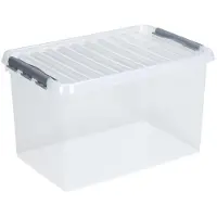 Sunware Aufbewahrungsbox Q-LINE, Verschlussclips, transparent, stapelbar, 62L, L 600 x B 400 x H 420 mm, grau