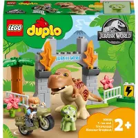 LEGO 10939 DUPLO Jurassic World Ausbruch des T-Rex und Triceratops, Dinosaurier Spielzeug Set für Kleinkinder ab 2 Jahren