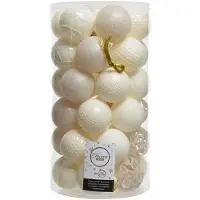 Décoris Weihnachtskugel Kunststoff Mix d6 cm Wolle weiß 37Stk (mix)