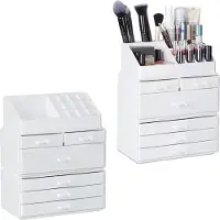 Relaxdays 2 x Kosmetikorganizer mit 6 Schubladen Weiß