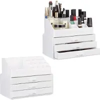 Relaxdays 2 x Make Up Organizer weiß Weiß