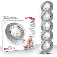 B.K.Licht Einbauspot 68mm 5er Set - 230V, 5,5W, 470lm, LED, dimmbar, warmweiß, matt-nickel