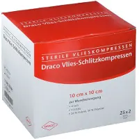 Dräco Schlitzkompressen Vlies 10x10 cm steril 4fach 25x2 St Kompressen