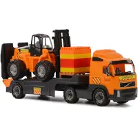 Polesie WADER Volvo Lastwagen LKW Tieflader mit Gabelstabler und Baustein Mix