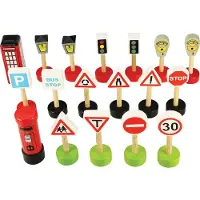 Bigjigs Rail Holzautoschienen-Set mit Verkehrszeichen