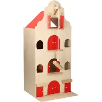 Playwood Holz Lagerhaus Puppenhaus mit Flaschenzug und roten Türen 67 cm