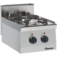 Bartscher Gasherd Serie 600, 2 Kochstellen, kompaktes Tischgerät, BxT 400x600 mm