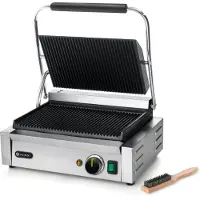 Hendi Kontaktgrill, Panini, Grill mit hochwertigem Edelstahl-Gehäuse, Maße: (B x T x H) 370 x 430 x 210 mm