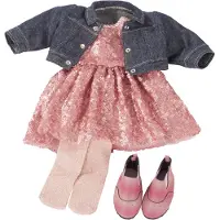 Götz 3403030 Kombination Glitter Glamour - Puppenbekleidung Gr. XL - 5-teiliges Bekleidungs- und Zubehörset für Stehpuppen 45 - 50 cm