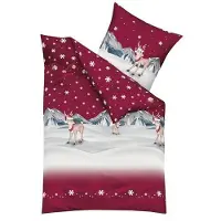 TRAUMSCHLAF Rentier Biber Bettwäsche Winterwonderland 155x220 cm + 80x80 cm