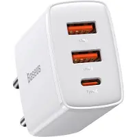 Baseus Kompaktes Schnelles Ladegerät 2X Usb / Usb Typ C 30W 3A Stromversorgung Schnellladung Weiss (Ccxj-E02)