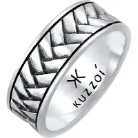 KUZZOI Ring Herren Bandring Fischgräten Vintage 925 Silber Kuzzoi Schwarz