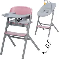 Kinderkraft LIVY 4-in-1 - Kinderhochstuhl mit Babyliege - verstellbarer Sitz & Fußstütze - bis 110 kg - ergonomisch - modernes Design - Rosa