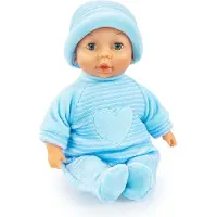 Bayer Design 92802AU My First Baby 28cm, Babypuppe, Weichkörperpuppe mit Schlafaugen, sehr handlich, niedliches Outfit, blau mit herz