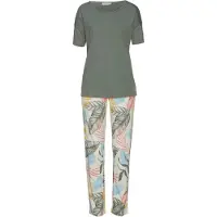 Vivance Pyjama DREAMS, Damen, Gr. 32/34, grün (khaki, gemustert), Single Jersey, Obermaterial: 50% Baumwolle, 50% Viskose, gemustert, loose fit lang, Rundhals, Homewear-Sets Pyjama, mit floralem Druck