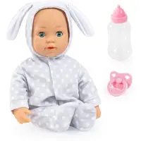 Bayer Design 93822AC Babypuppe Anna, spricht 24 Babylaute, weicher Körper, Schlafaugen, Schnuller, Flasche, 38 cm, grau, weiß