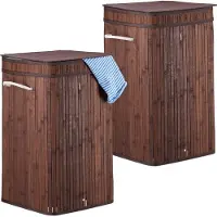 Relaxdays 2 x Faltbarer Wäschekorb Bambus braun Weiß,Braun