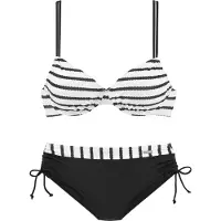 LASCANA Bügel-Bikini , Damen, Gr. 36, Cup B, schwarz-weiß (schwarz, weiß), Polyamid, gestreift, kontrastfarbene Details, Bikini-Sets Bügel-Bikini, mit höherer geschnittener Bikini-Hose, Topseller