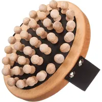 Kostkamm Ovale Cellulite-Bürste aus Buchenholz mit Holznoppen, 13 cm, mit Gurt für Trocken-/Ölmassage