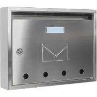 Rottner Briefkasten Imola, Wandmontage, Namensschlid, Sichtfenster, Zylinderschloss, inkl. 2 Schlüssel, Edelstahl, B 320 x T 60 x H 240 mm