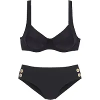 Vivance Bügel-Bikini , Damen, Gr. 38, Cup F, schwarz, Polyamid, unifarben, Bikini-Sets Bügel-Bikini, mit goldfarbenen Zierknöpfen