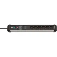 Brennenstuhl 1391010600, 3 m, Drinnen, Abgewinkelt, IP20, Schwarz, Silber, 6 AC-Ausgänge