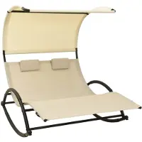 vidaXL Doppel-Sonnenliege mit Sonnendach Textilene Creme