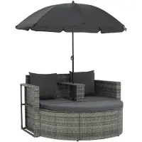 vidaXL Gartenbett mit Sonnenschirm Grau Poly Rattan