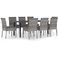 vidaXL 9-tlg. Garten-Essgruppe Poly Rattan Grau