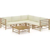 vidaXL 6-tlg. Garten-Lounge-Set mit Cremeweißen Kissen Bambus