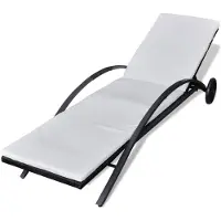 vidaXL Sonnenliege mit Polster & Rollen Poly Rattan Schwarz