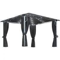 vidaXL Pavillon mit Vorhängen & LED-Lichterkette 3x3 m Anthrazit Alu