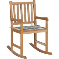 vidaXL Schaukelstuhl mit Grauem Karomuster-Kissen Massivholz Teak