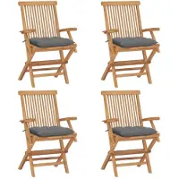 vidaXL Gartenstühle mit Grauen Kissen 4 Stk. Massivholz Teak
