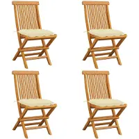 vidaXL Gartenstühle mit Cremeweißen Kissen 4 Stk. Massivholz Teak