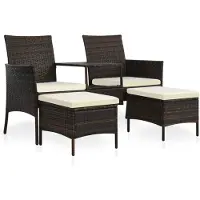 vidaXL 2-Sitzer-Gartensofa mit Tisch & Hocker Poly Rattan Braun