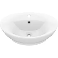 vidaXL Luxus-Waschbecken Überlauf Oval Matt-Weiß 58,5x39 cm Keramik