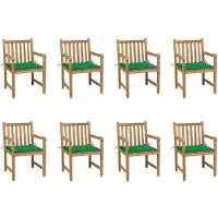 vidaXL Gartenstühle 8 Stk. mit Grünen Kissen Massivholz Teak