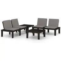 vidaXL 4-tlg. Garten-Lounge-Set mit Auflagen Kunststoff Grau