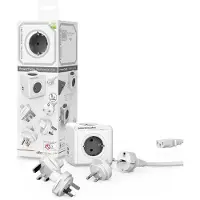 Allocacoc PowerCube DuoUSB ReWirable Travel Plugs GRAU + DE Kabel, Reiseadapter & 4x Verteiler mit USB (2,1 A), 230V Schuko