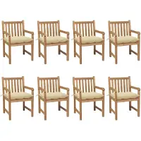 vidaXL Gartenstühle 8 Stk. mit Cremeweißen Kissen Massivholz Teak