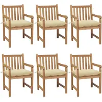 vidaXL Gartenstühle 6 Stk. mit Cremeweißen Kissen Massivholz Teak