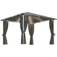vidaXL Pavillon mit Vorhängen & LED-Lichterkette 300x300 cm Taupe Alu