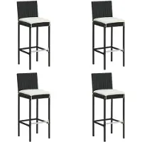 vidaXL Garten-Barhocker mit Kissen 4 Stk. Schwarz Poly Rattan