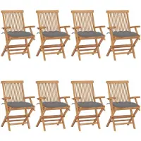 vidaXL Gartenstühle mit Grauen Kissen 8 Stk. Massivholz Teak
